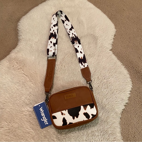Wrangler Handbags - Wrangler Brown & Black Cowhide Crossbody Shoulder Bag